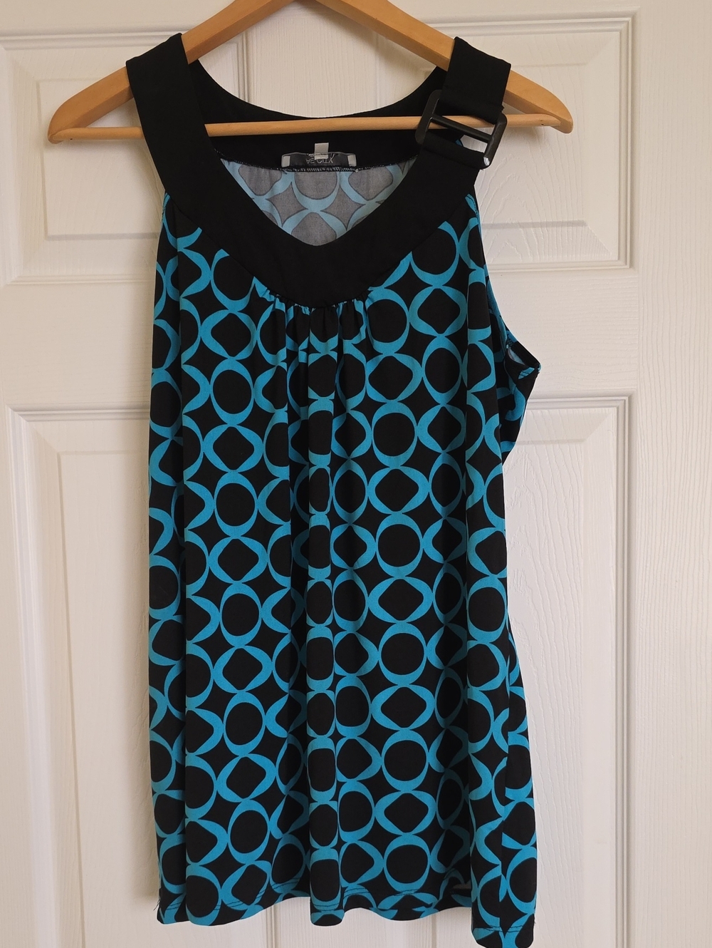 Black & Blue Geometric Tank Top with Buckle Strap